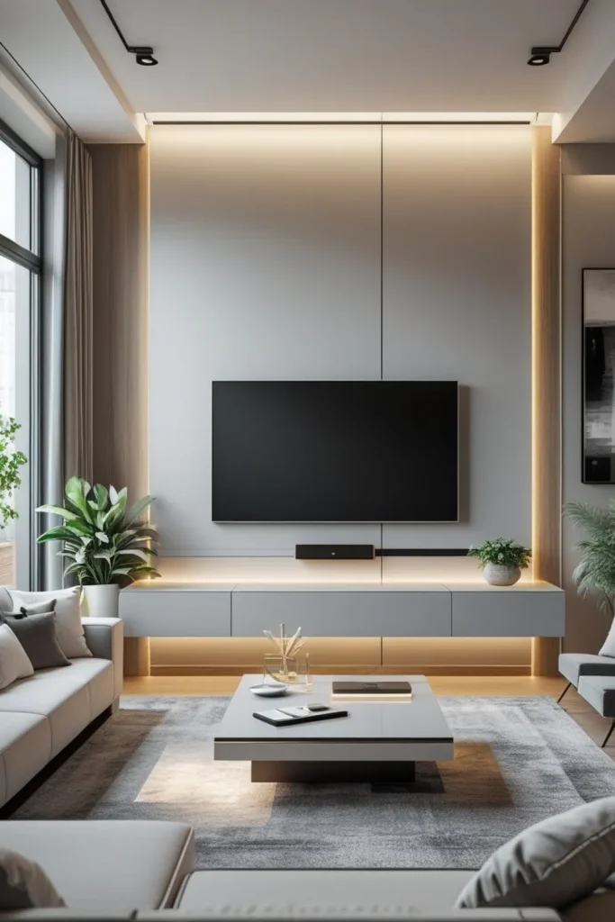 Wall-mounted TV with Hidden Cables for Clean Lines