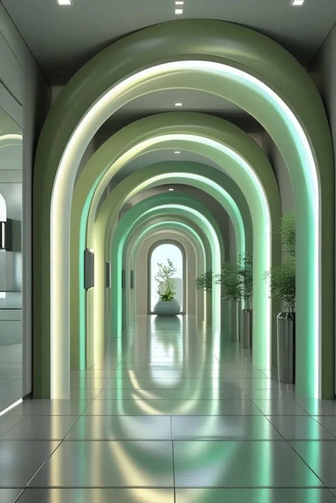 Innovative Curved Archway Illuminated by Organic LED Lighting