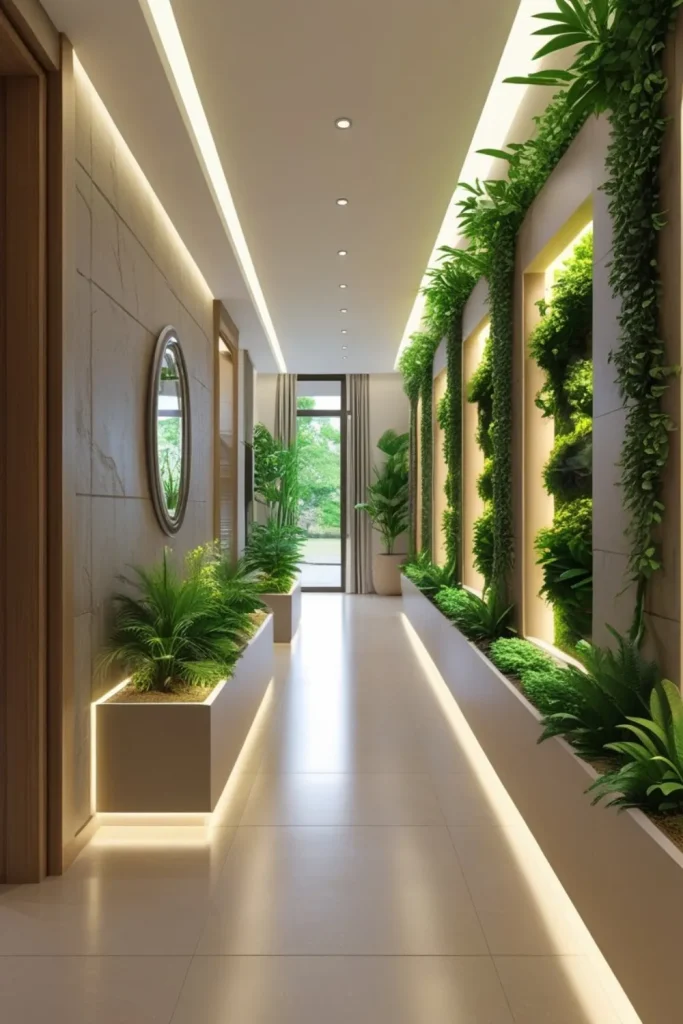 Biophilic Walkway Featuring Built-In Planter Niches