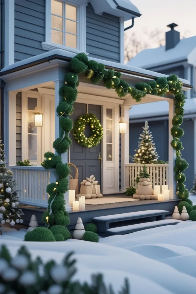 Simple Scandinavian Porch Garland Featuring Moss and Eucalyptus