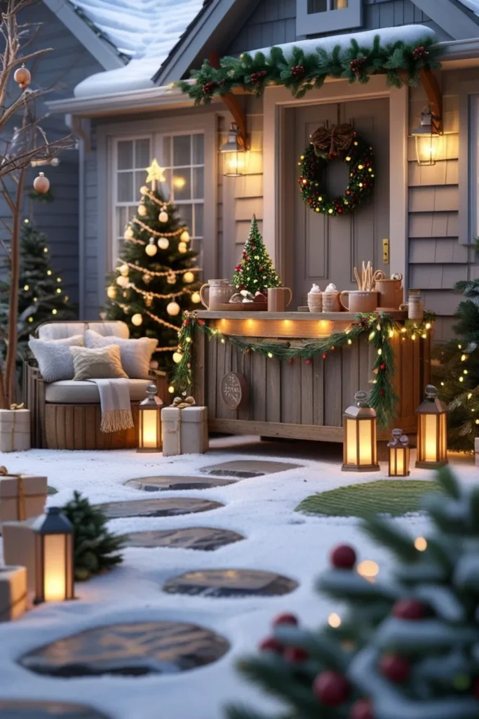 Inviting Outdoor Hot Chocolate Station with Festive Touches