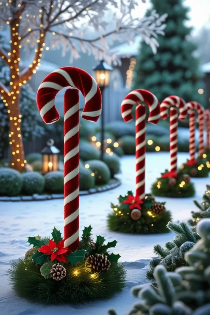 Candy Cane-Inspired Poles Wrapped in Velvet Ribbons