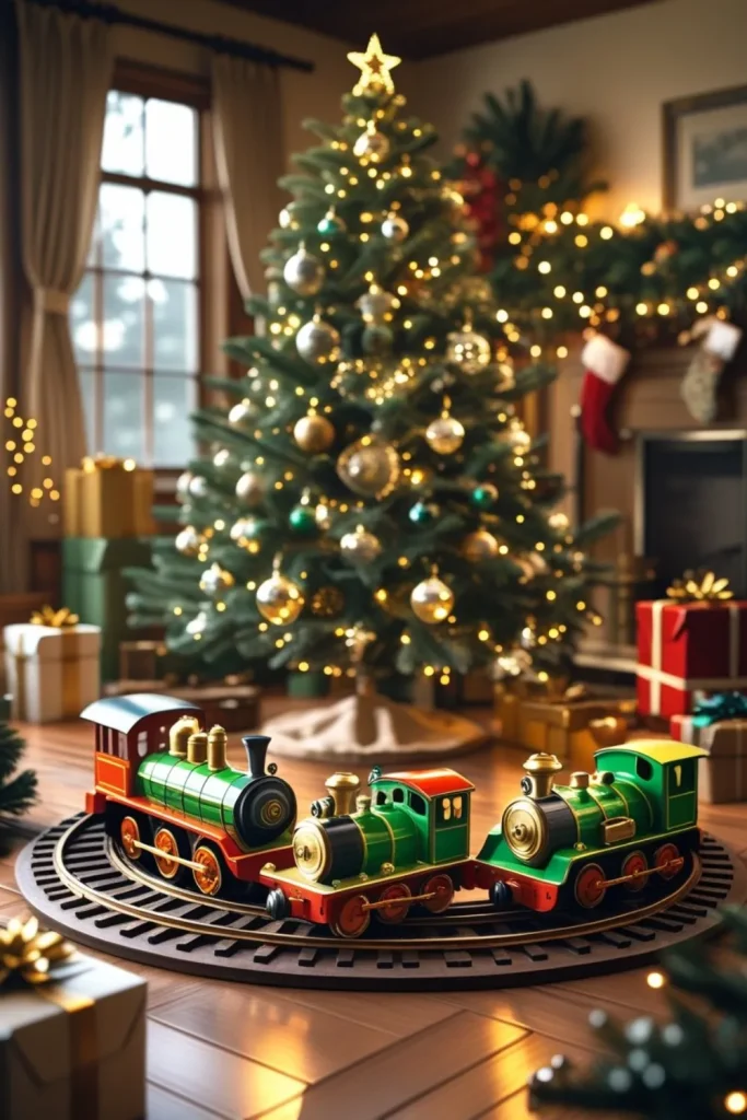 Classic Toy Trains Circling the Tree