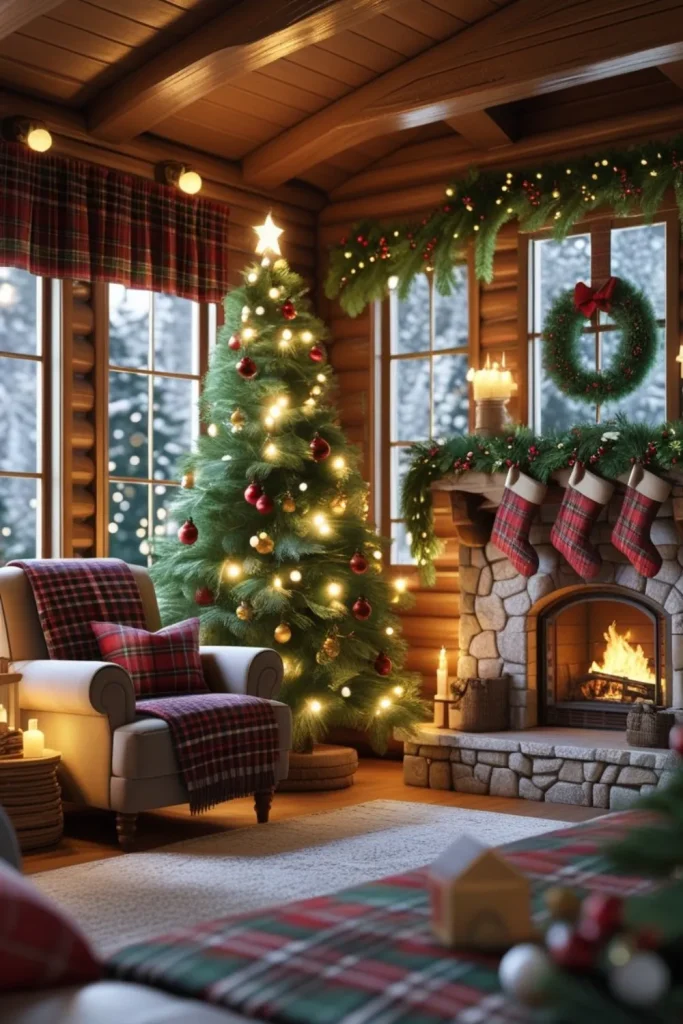 Cozy Cabin with Plaid Accents Cozy Cabin with Plaid Accents