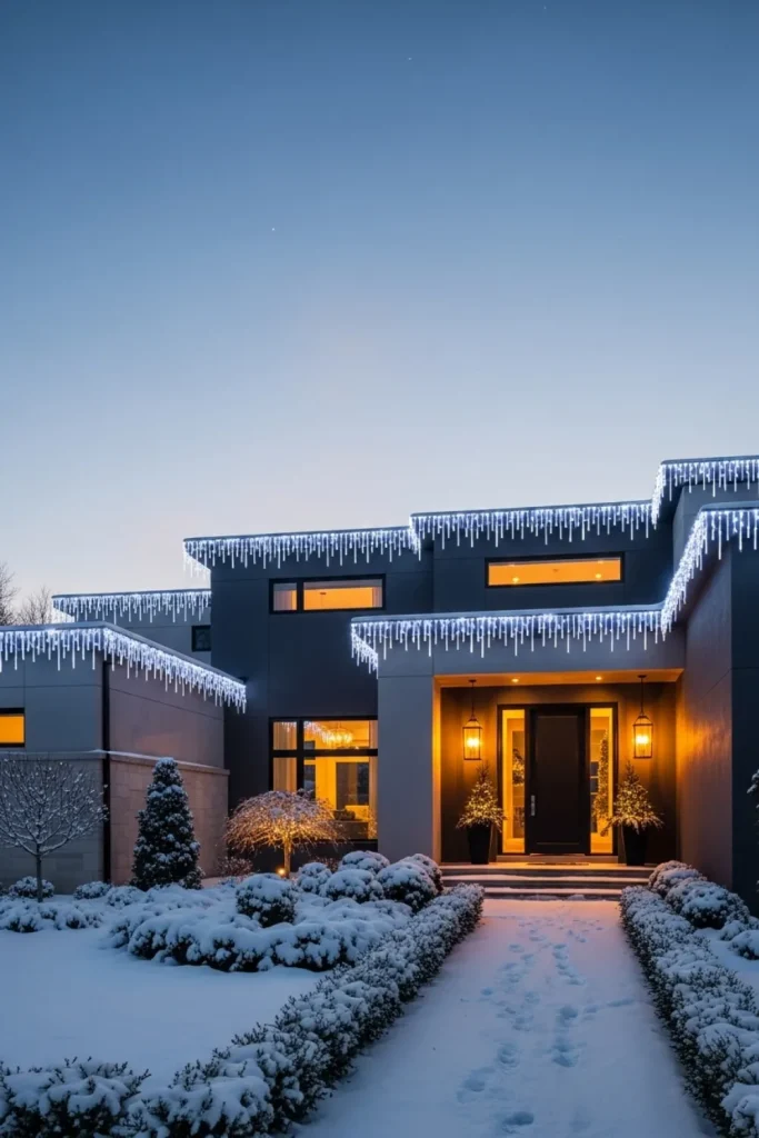 25 Christmas Lights Décor Ideas to Illuminate Your Holiday Elegant Icicle Lights Along Roof Edges