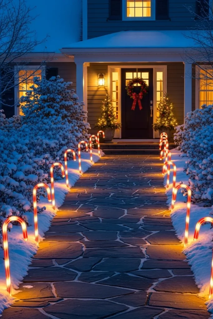 25 Christmas Lights Décor Ideas to Illuminate Your Holiday Festive Candy Cane Pathway Lights