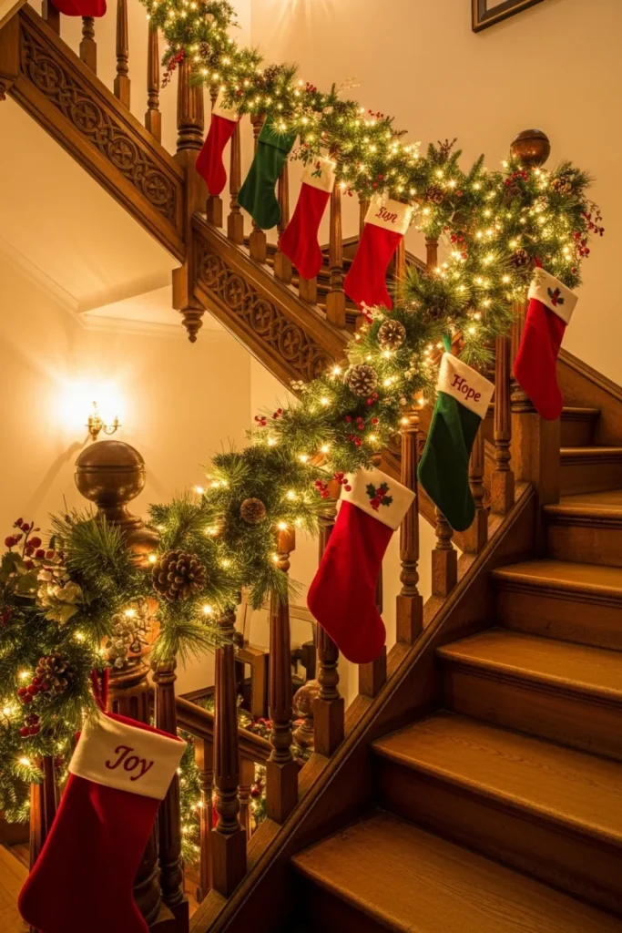 25 Christmas Lights Décor Ideas to Illuminate Your Holiday Fairy Light Staircase Accents