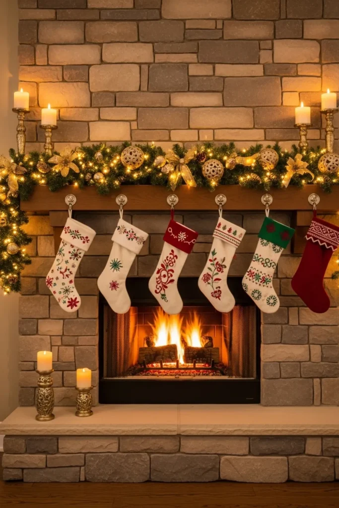 25 Christmas Lights Décor Ideas to Illuminate Your Holiday Garland-Embellished Fireplace Glow