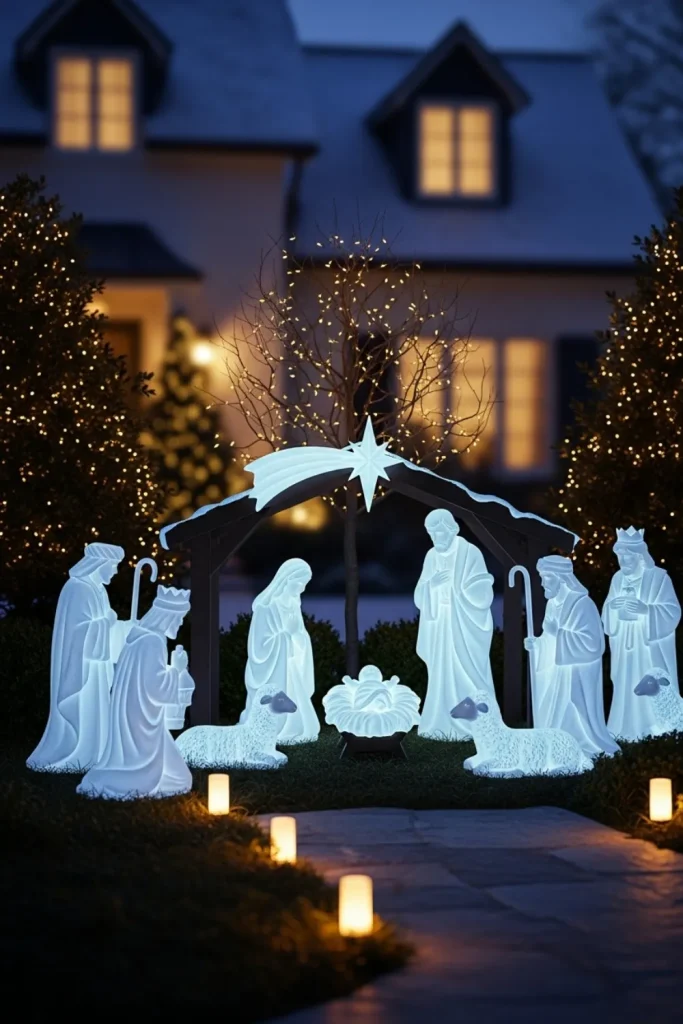 25 Christmas Lights Décor Ideas to Illuminate Your Holiday Serene Glow-in-the-Dark Nativity Scene