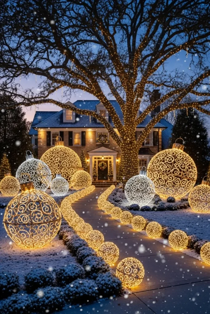 25 Christmas Lights Décor Ideas to Illuminate Your Holiday Oversized Ornament Yard Display