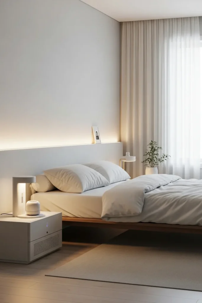 Integrated Wellness Tech in Bedroom Discreet Wellness Technology
