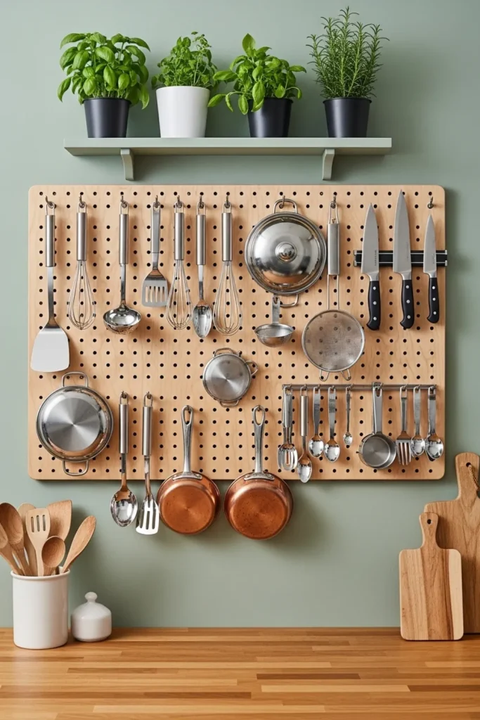 Pegboard Wall for Kitchen Tools