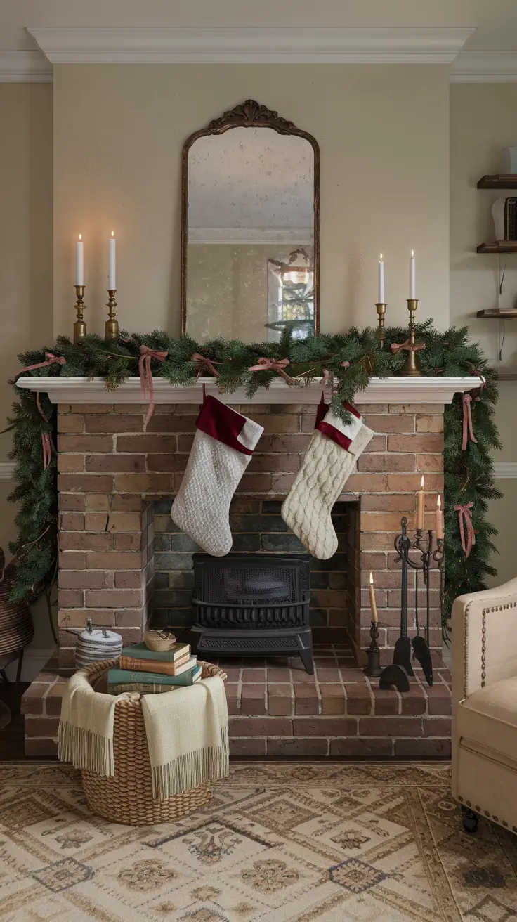 Vintage Christmas Fireplace Decor