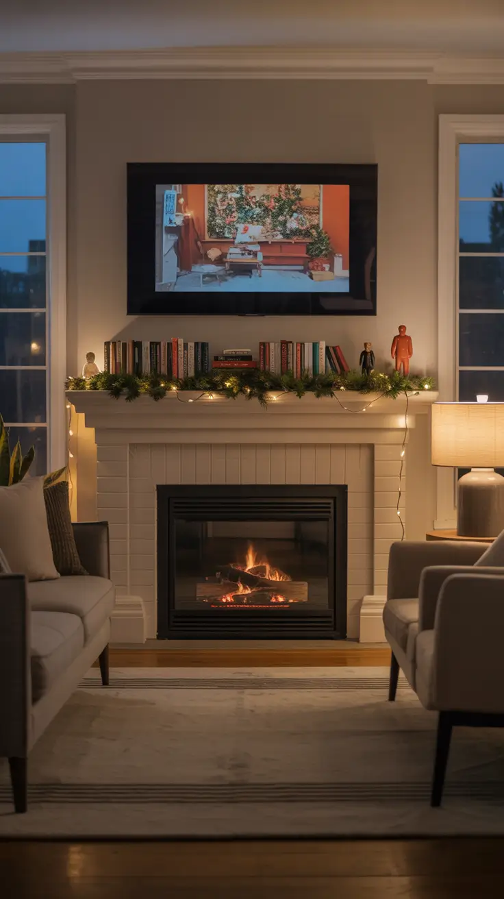 Christmas Mantle Decor with TV