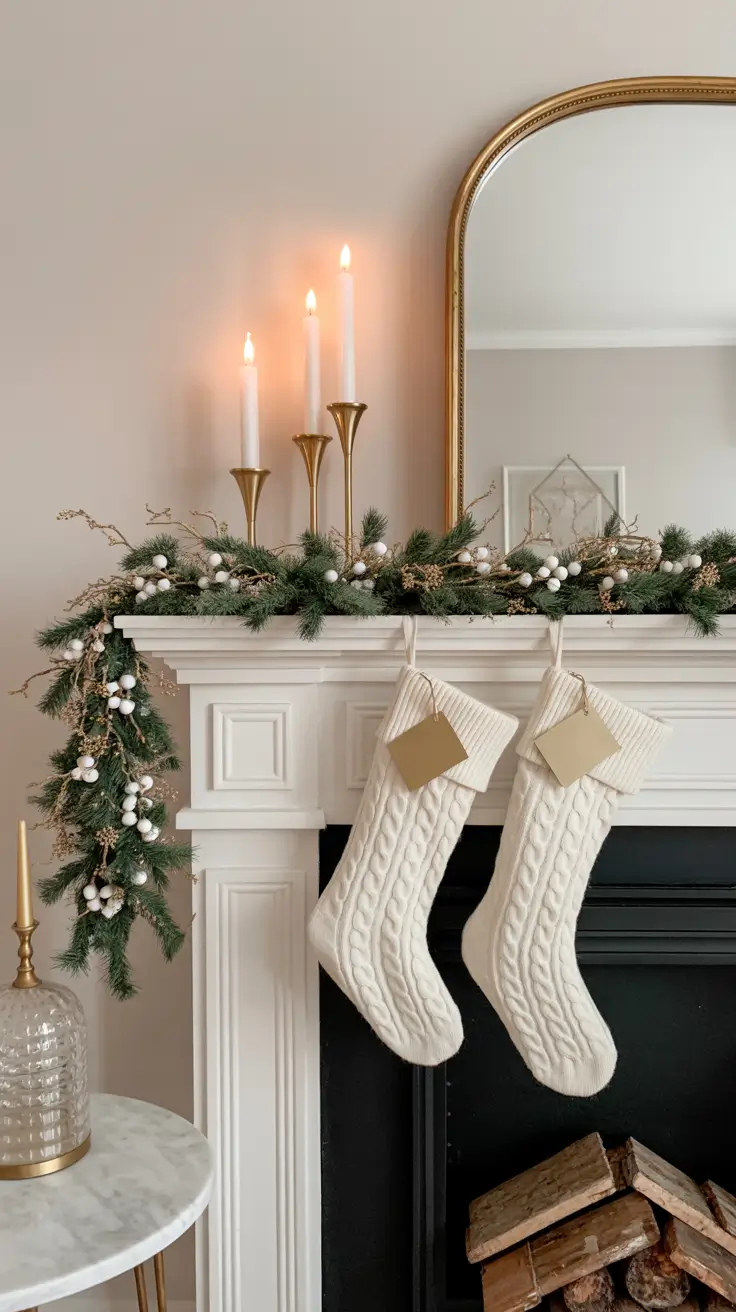 Gold and White Christmas Mantle Decor