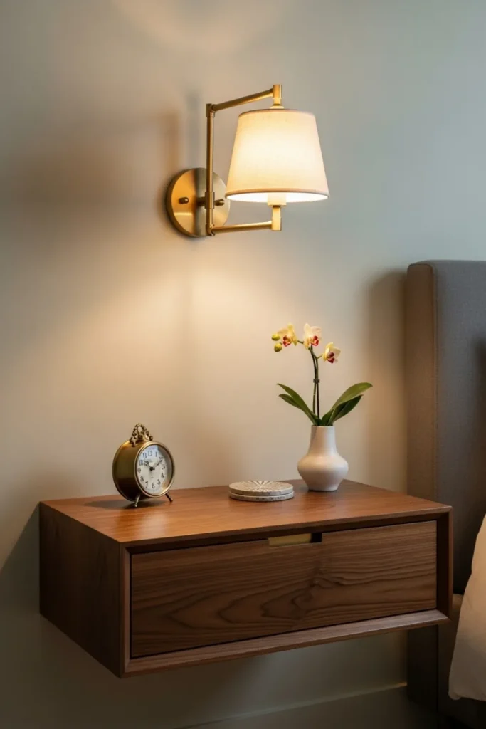 Wall-Mounted Nightstand with Sconce