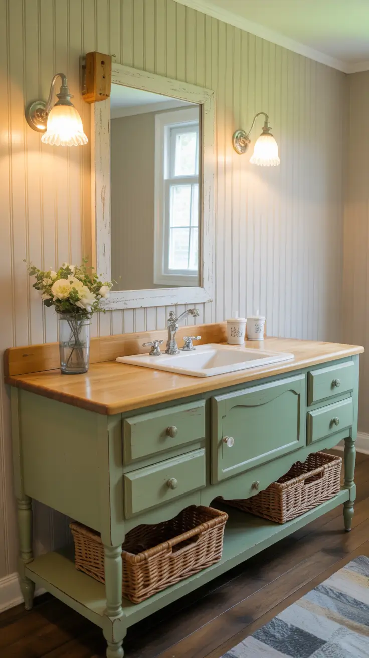DIY Bathroom Vanity with Butcher Block Countertop