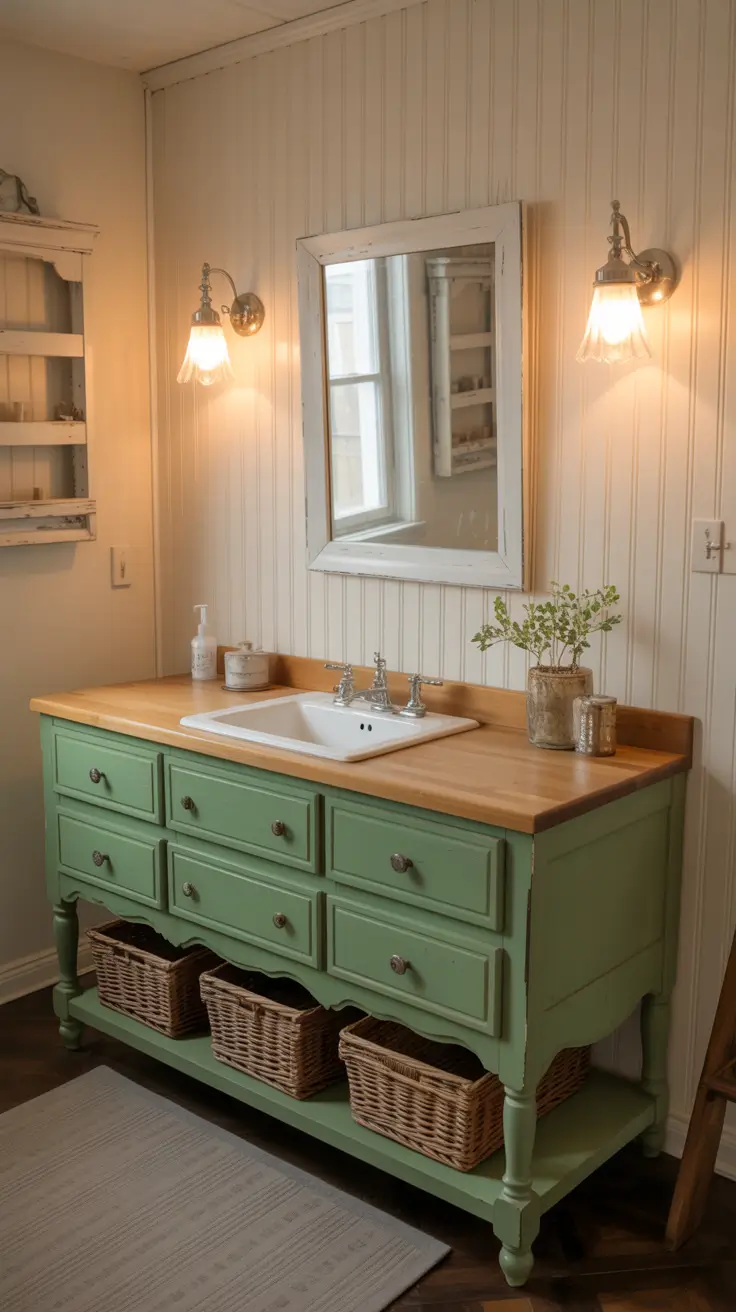 Rustic DIY Vanity with Open Shelving
