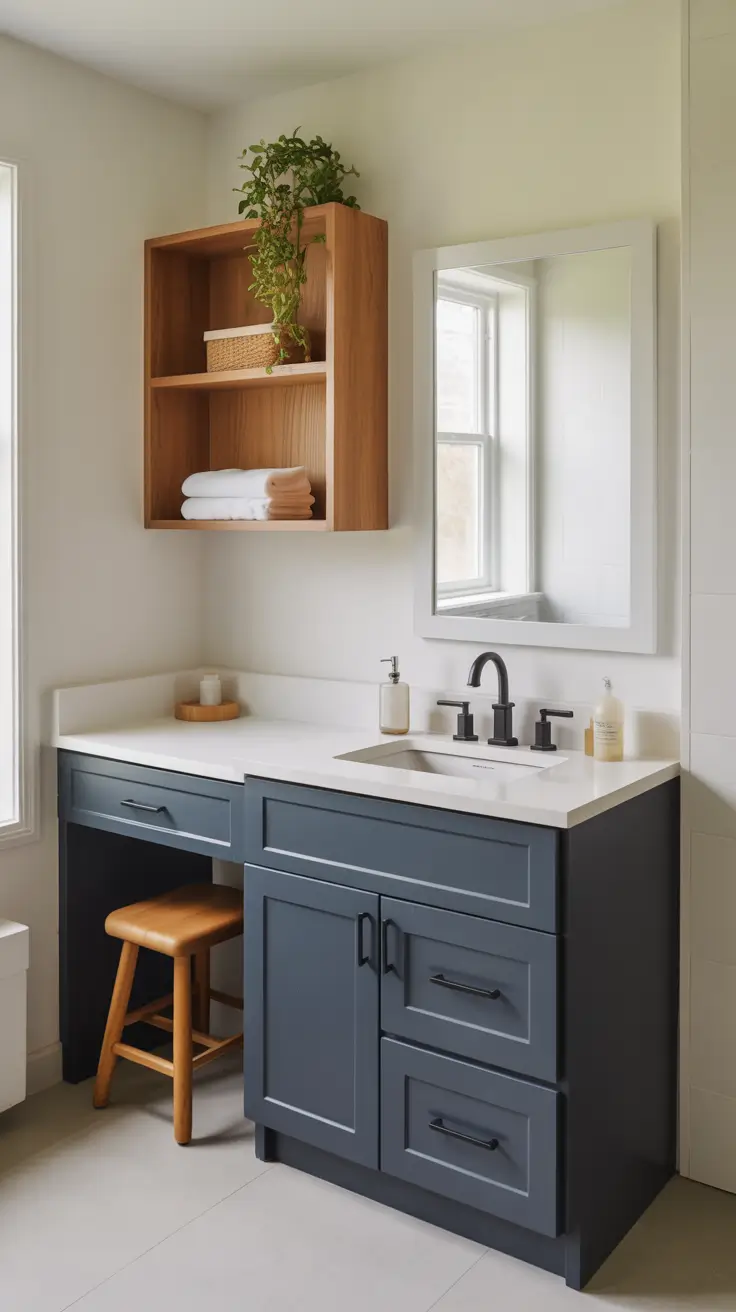 Compact Single Sink Vanity with Wood Finish