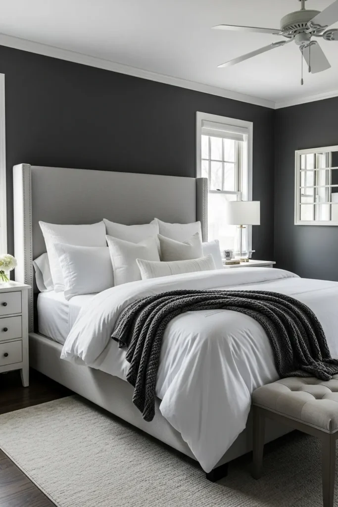 Charcoal and White Contrast Bedroom