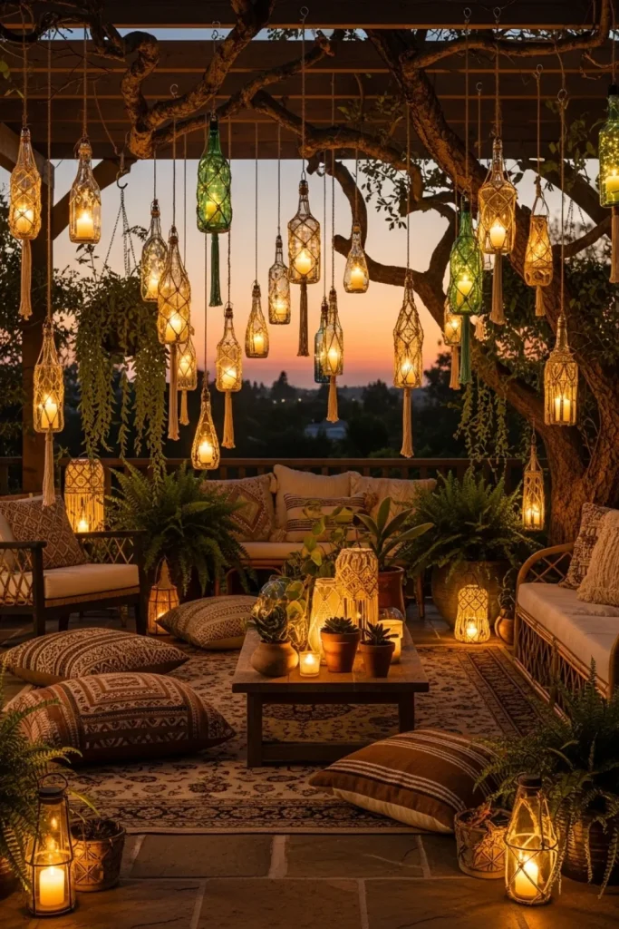 Glass Bottle Lanterns Hung