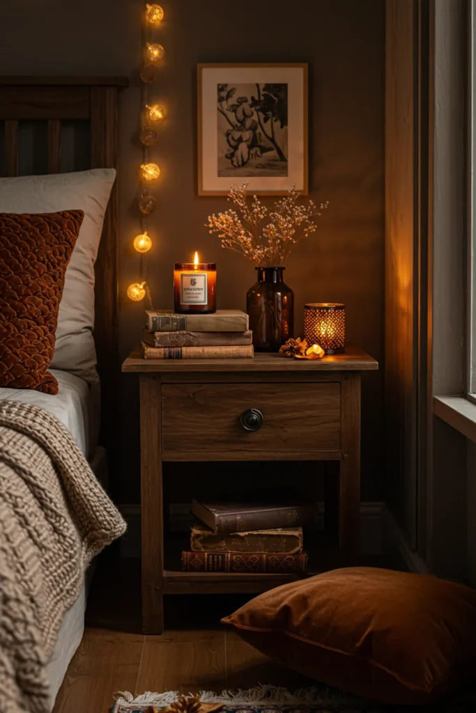 Books Stacked with a Fall Scented Candle on Top