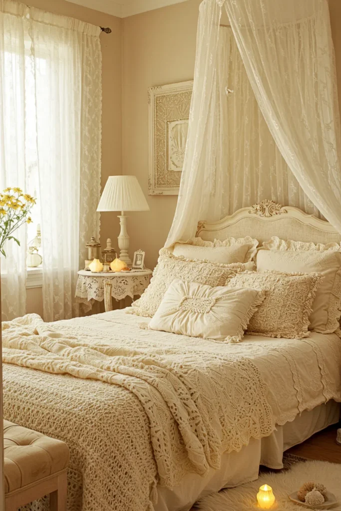 Lace or Crochet Accents (Pillows, Canopy Trim)