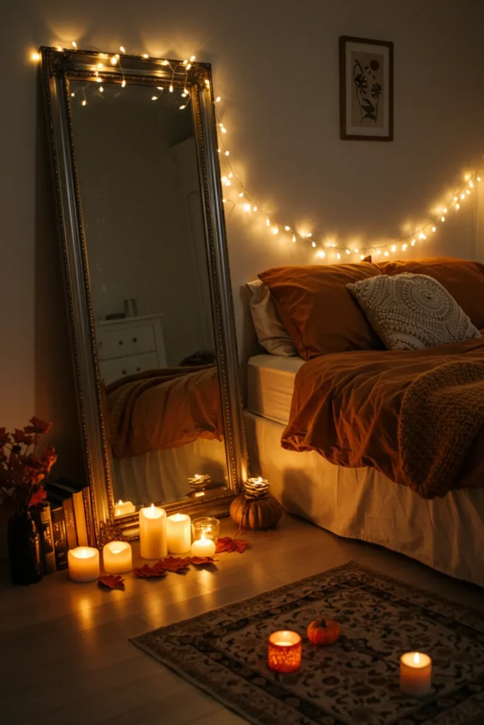 Floor Mirror with Warm Light Reflection