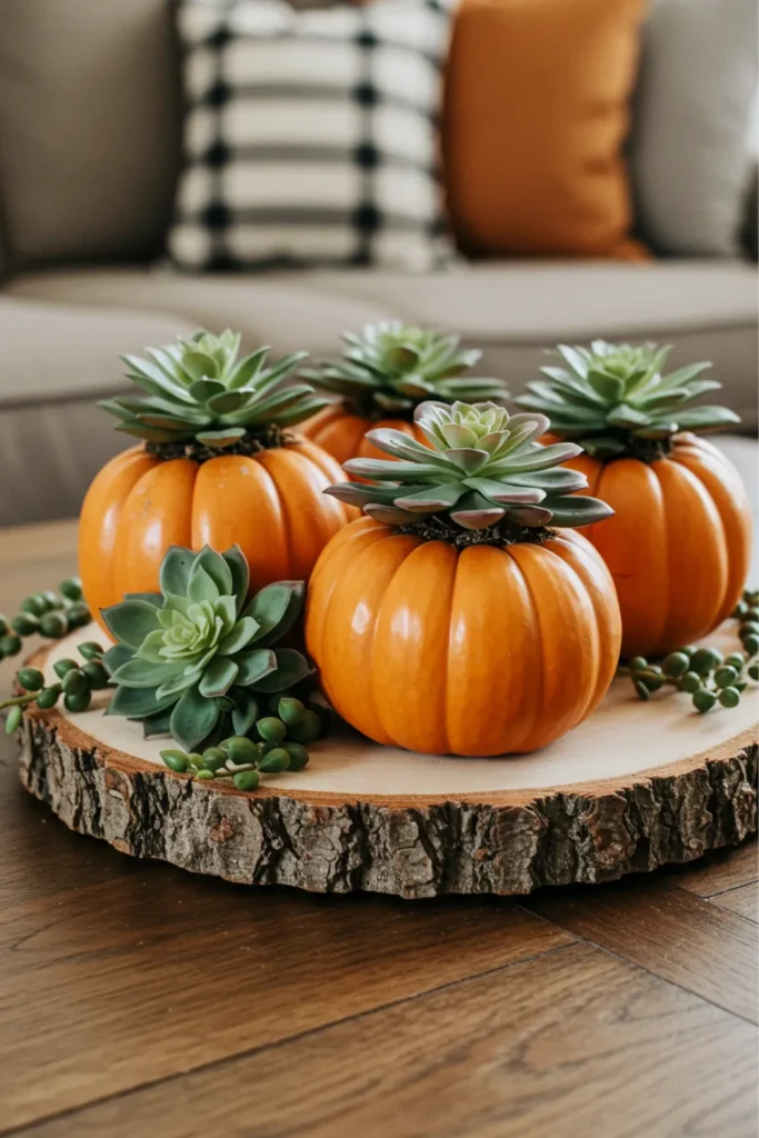 Modern Faux Succulent Pumpkin Display