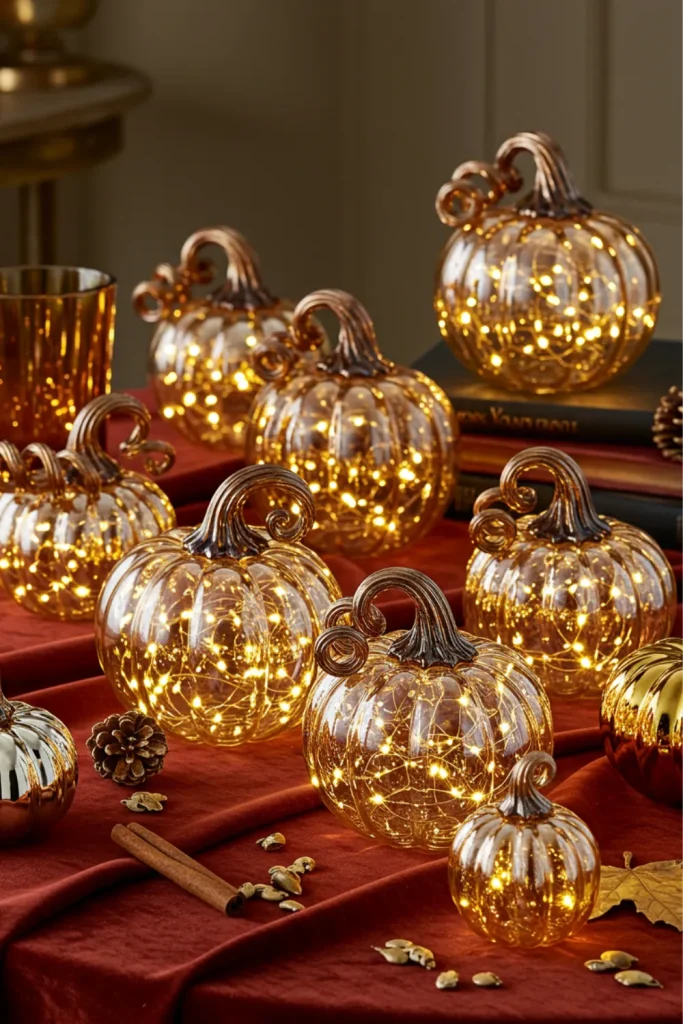 Glass Pumpkin Filled with LED Twinkle Lights