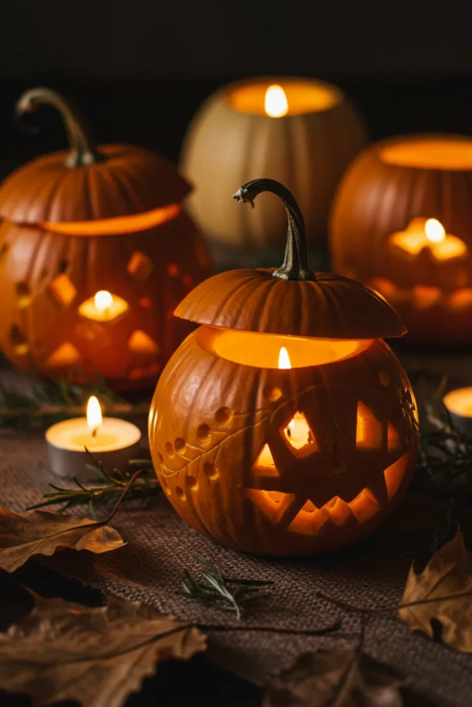 Carved Pumpkin Candle Holders