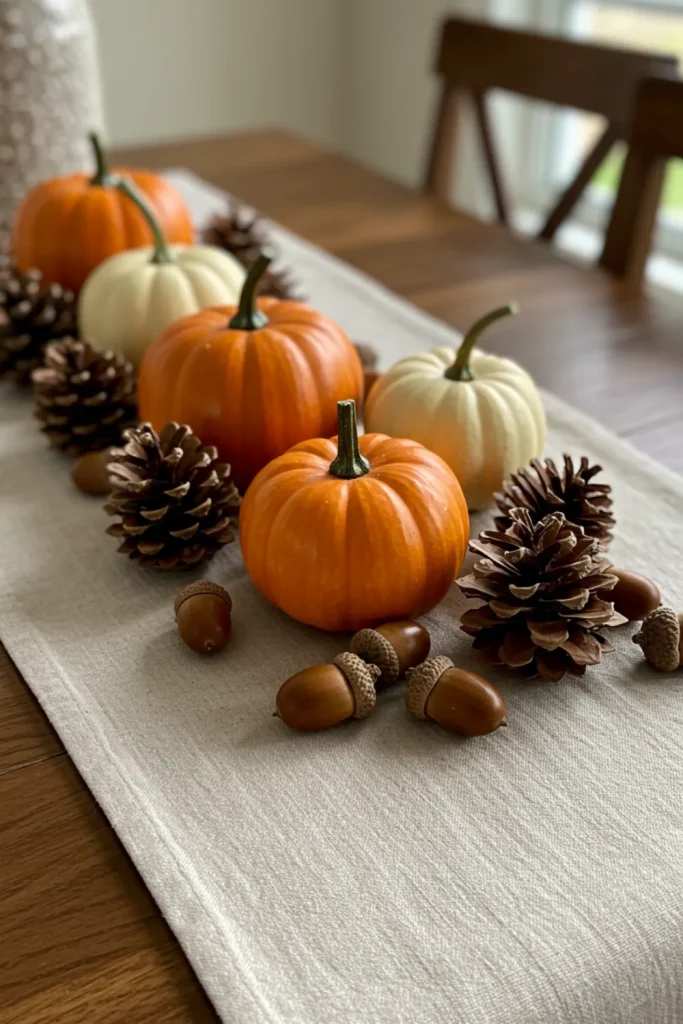 Natural Pumpkin and Pinecone Runner with Acorn Accents