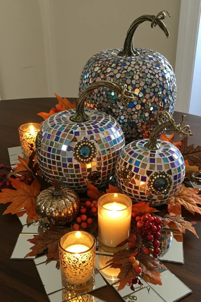 Glam Mosaic-Tiled Pumpkin Centerpiece