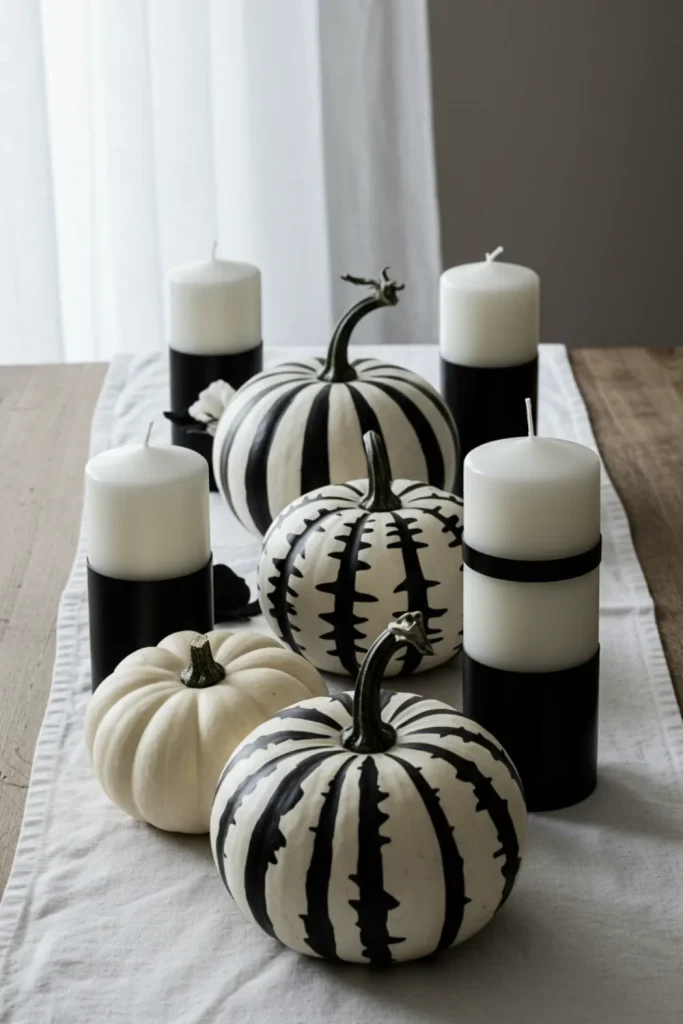 Contemporary Black and White Painted Pumpkins
