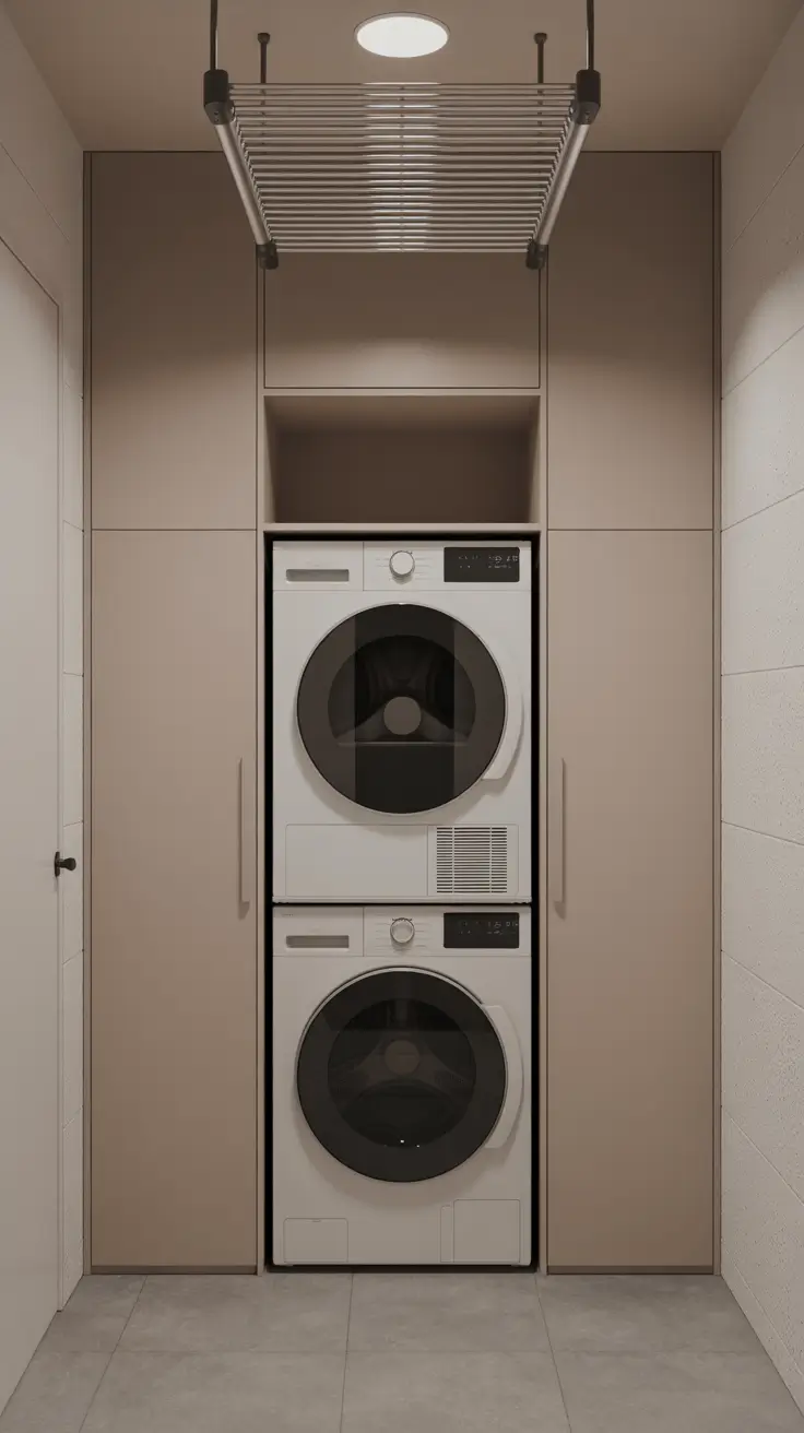 Stacked Laundry with Integrated Storage
