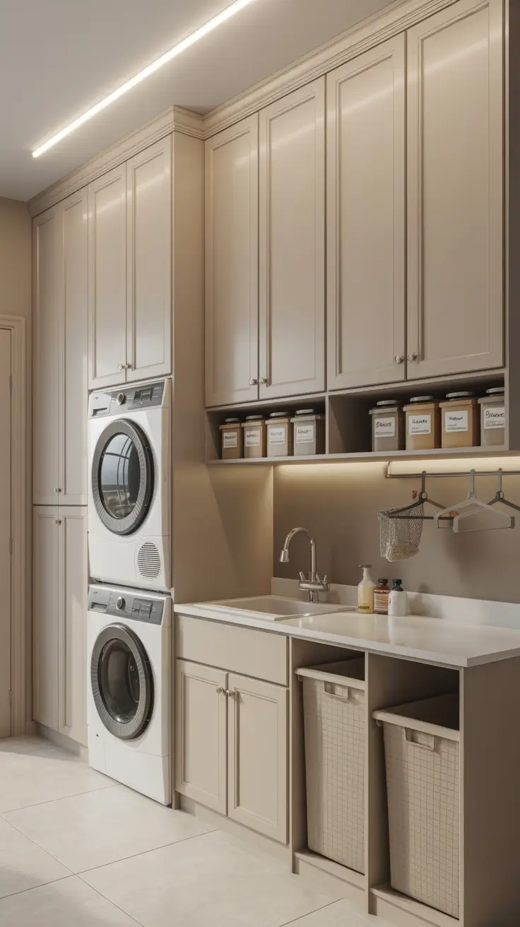 Vertical Laundry Wall with Tall Cabinets