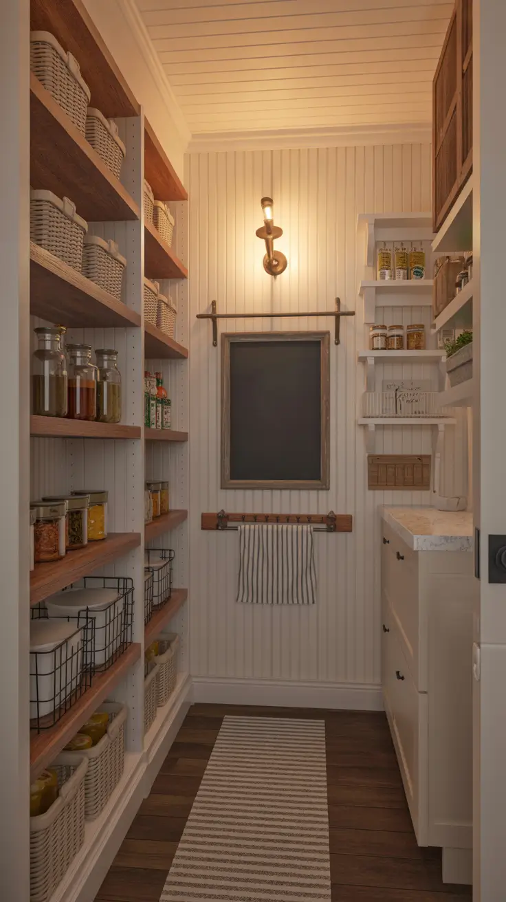 Farmhouse Style Narrow Walk-In Pantry