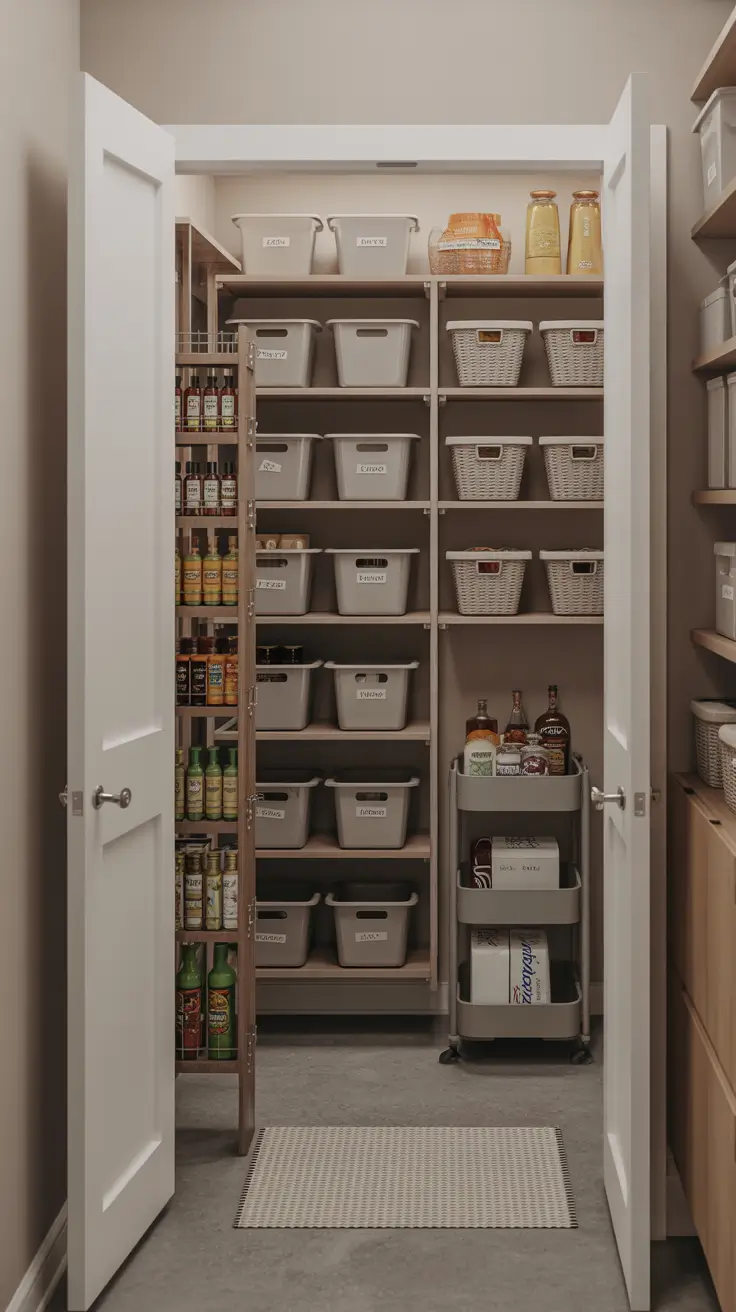 Space-Saving Narrow Walk-In Pantry Design