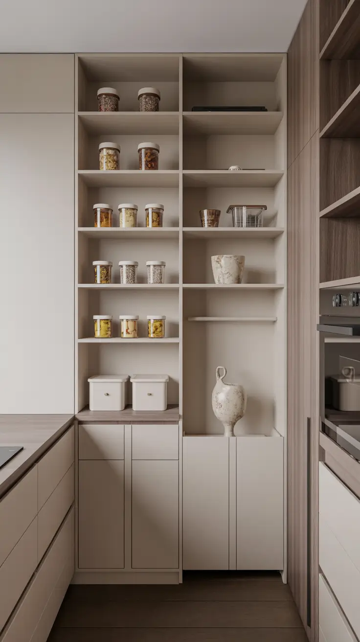 Minimalist Narrow Walk-In Pantry Design