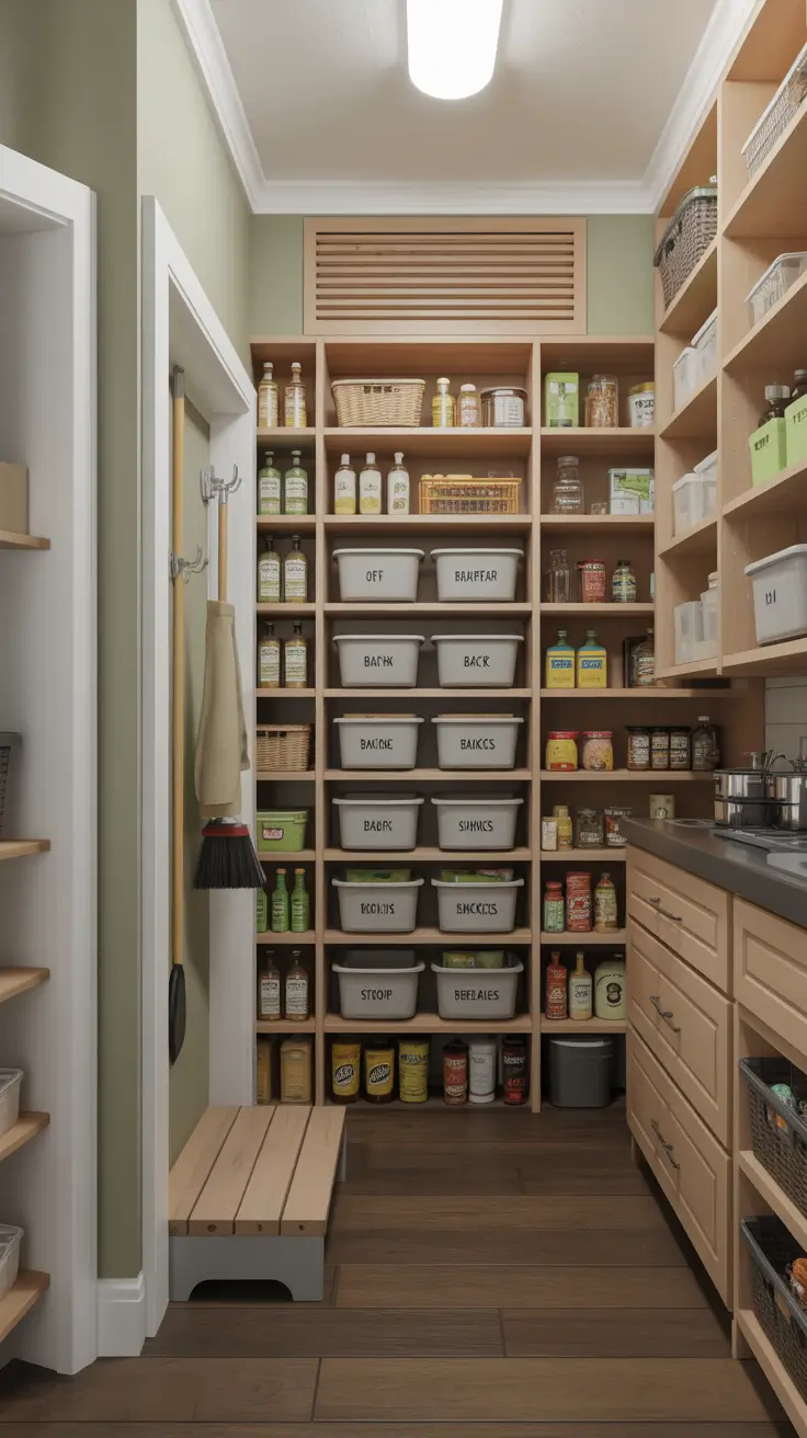 Practical Narrow Walk-In Pantry Design
