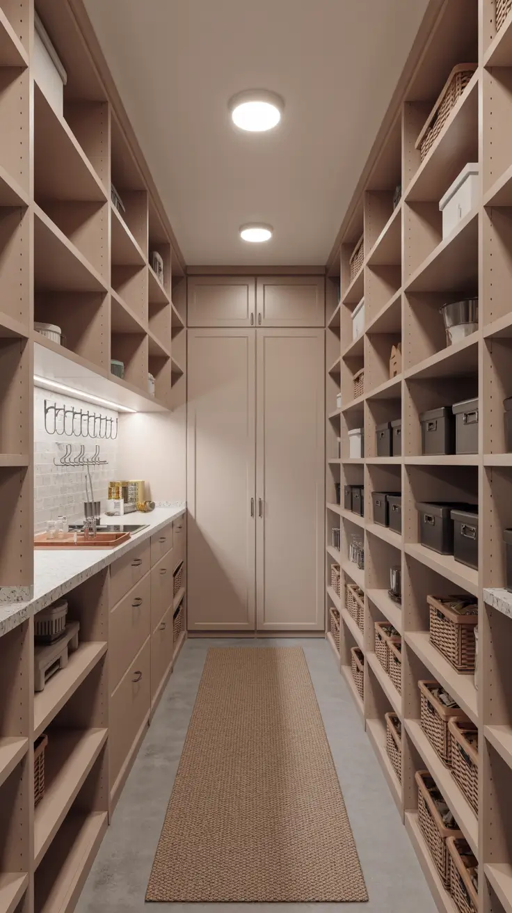 Long Narrow Walk-In Pantry Design