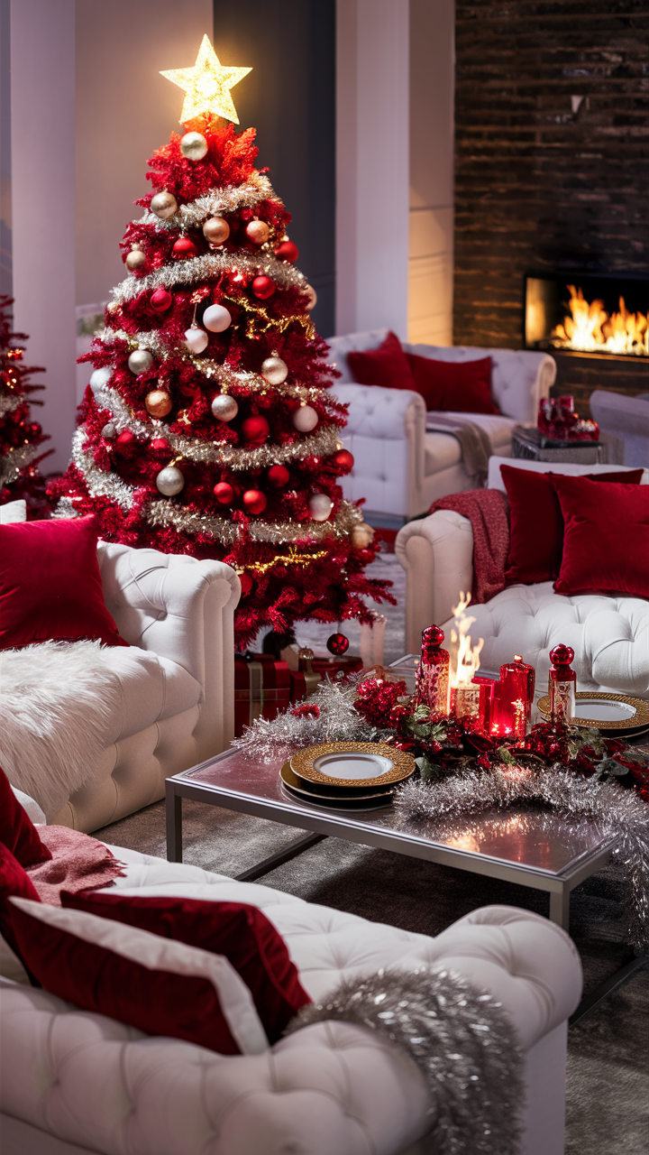 Red and White Christmas Living Room