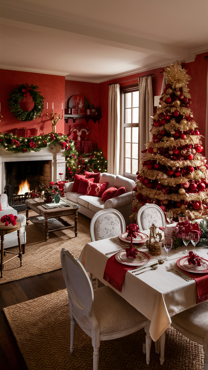 Modern Red Christmas Living Room