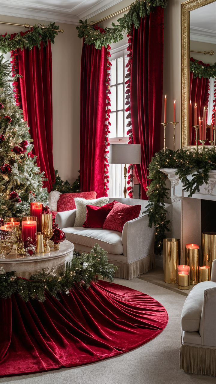Red Velvet Christmas Living Room