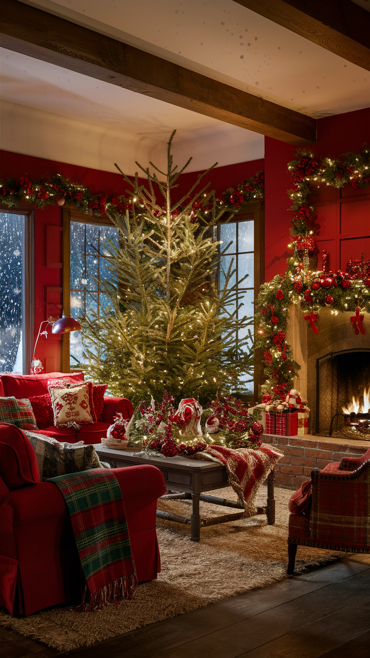 Traditional Red Christmas Living Room