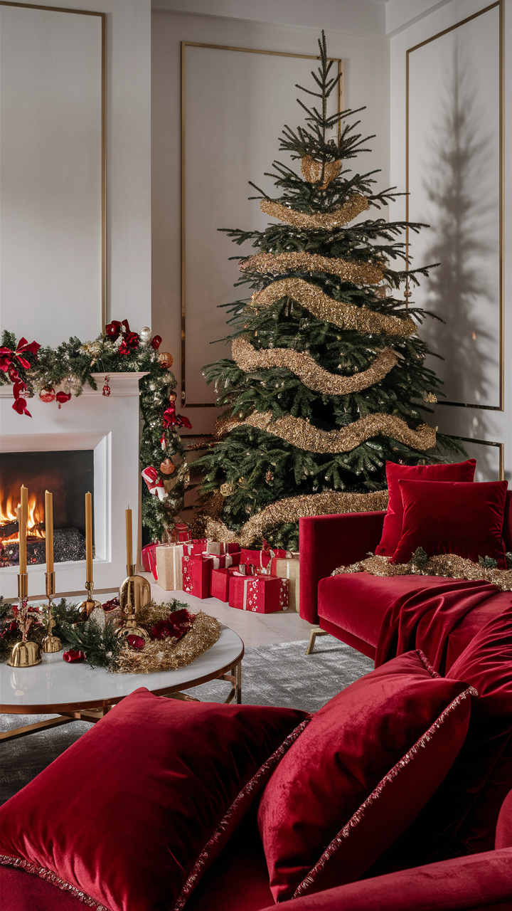 Red and Gold Christmas Living Room