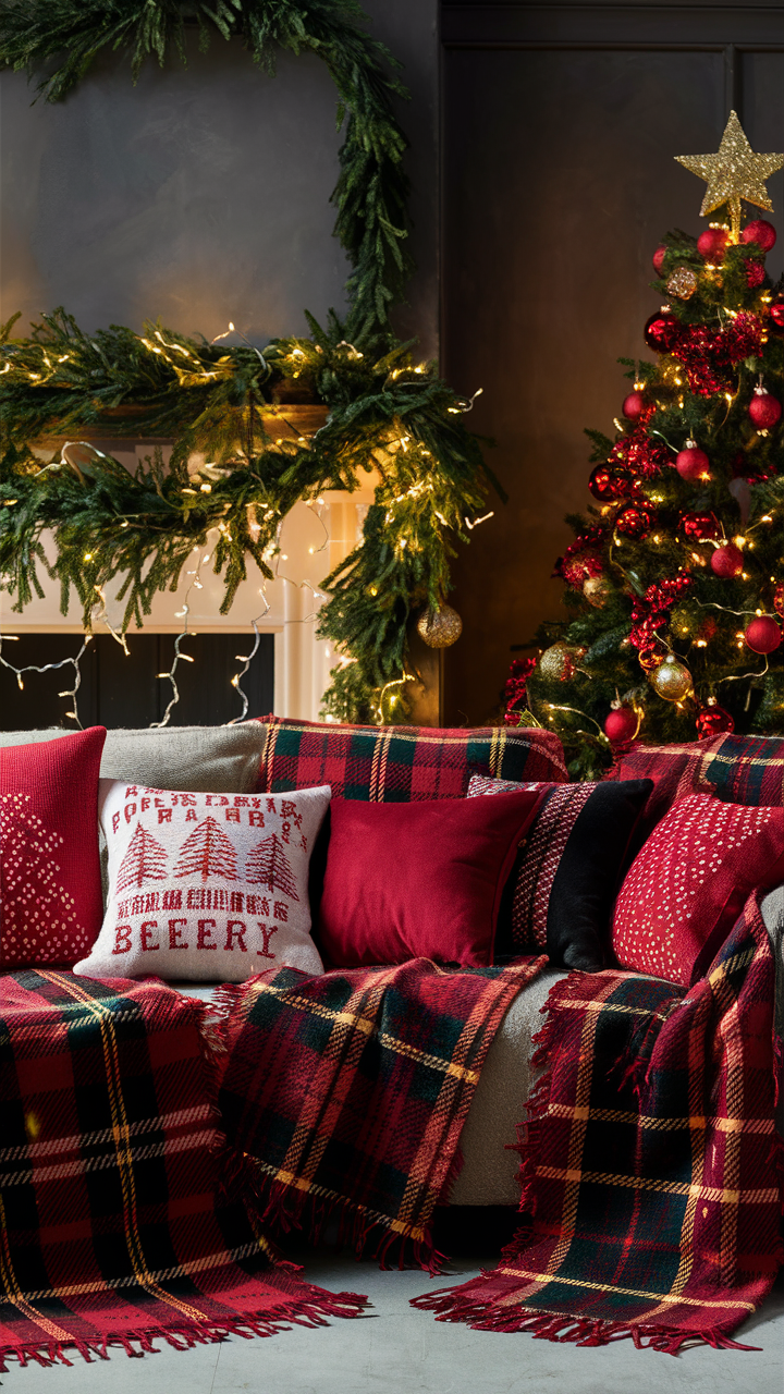 Red Plaid Christmas Living Room