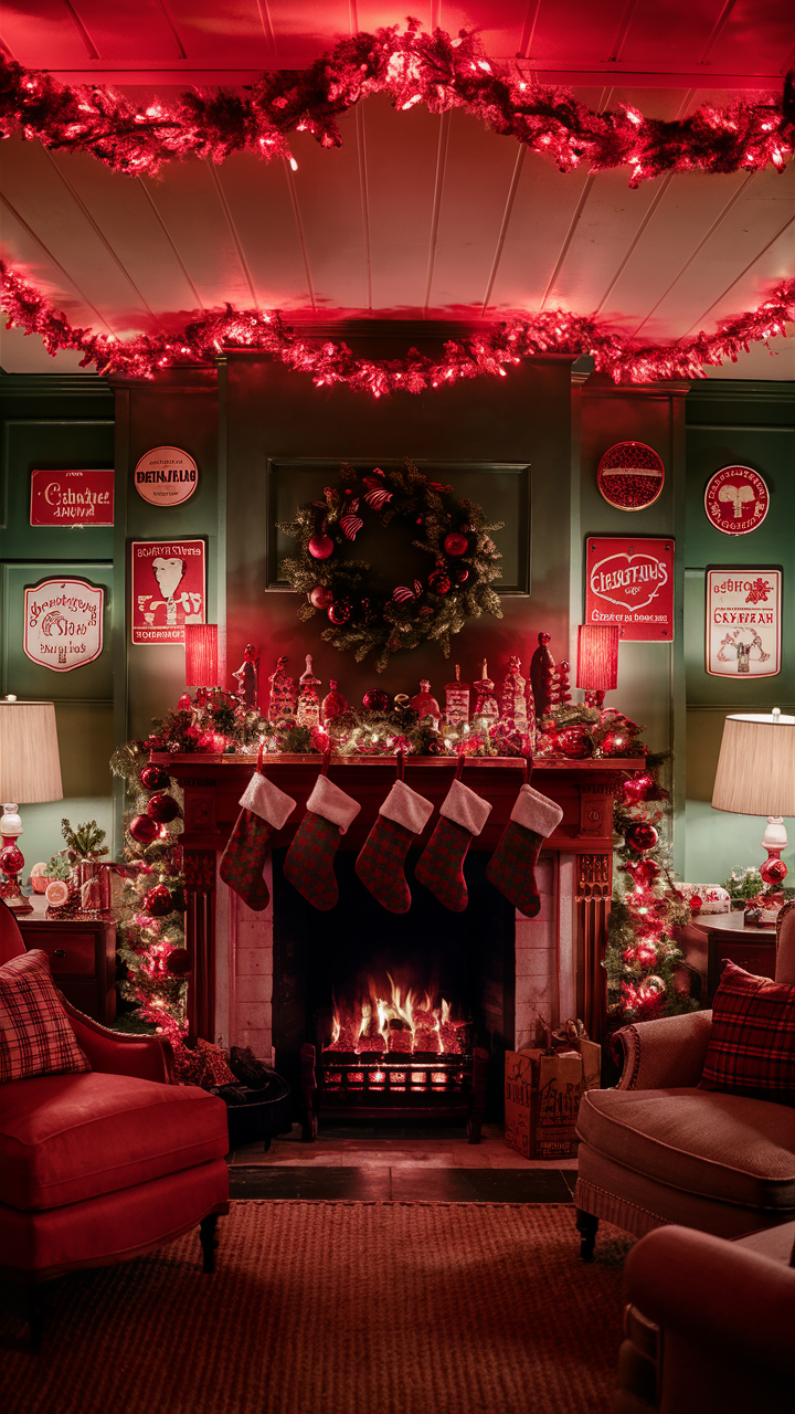 Vintage Red Christmas Living Room