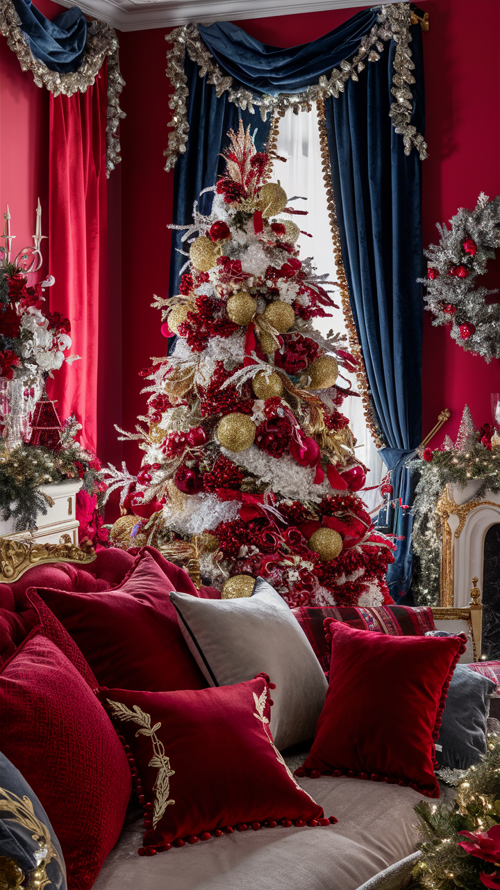 Luxurious Red Christmas Living Room