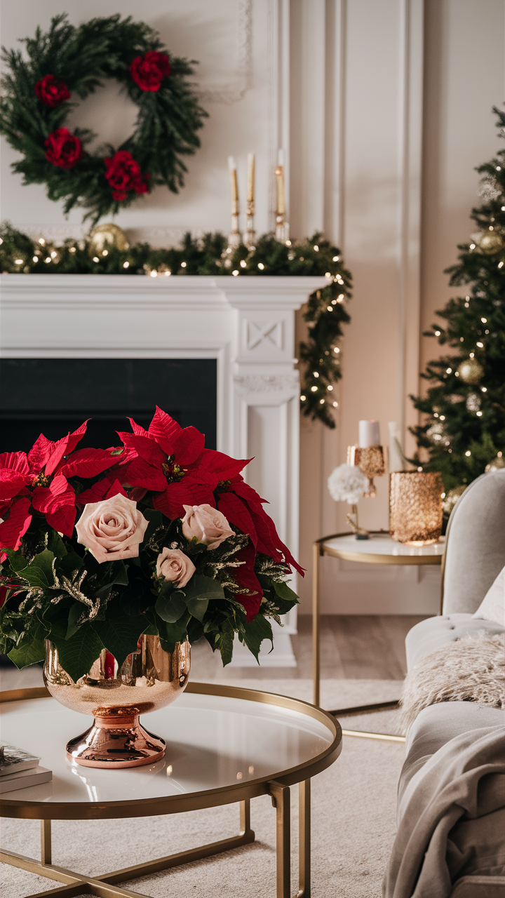 Red Floral Christmas Living Room